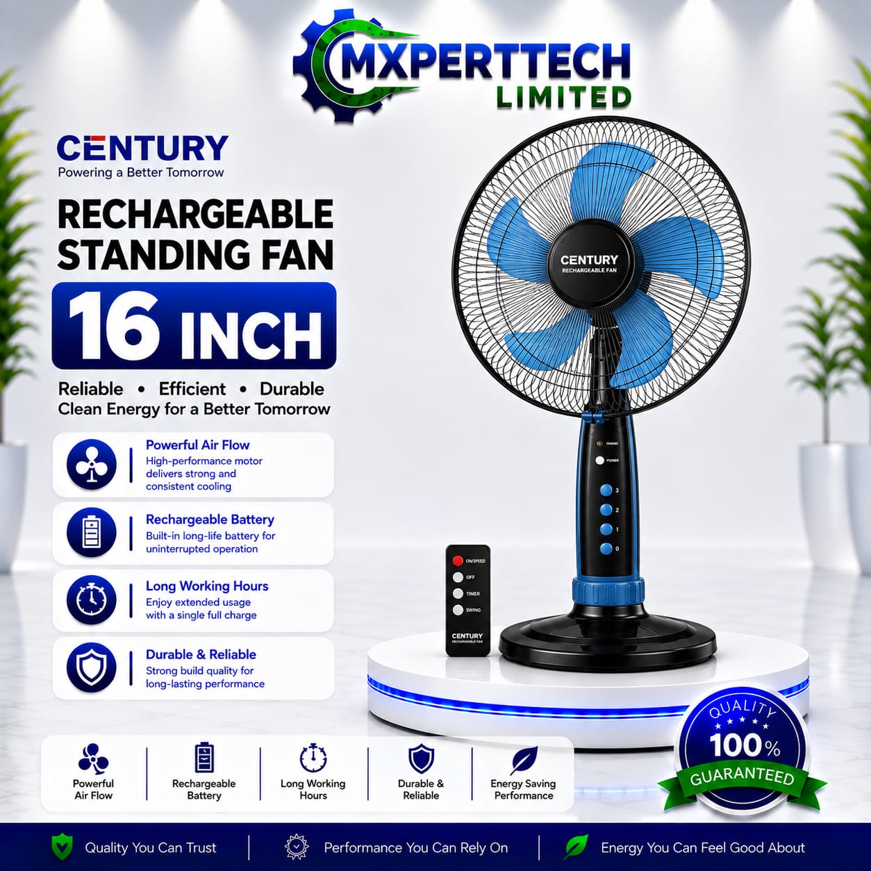 Century Rechargeable Fan 16 Inch